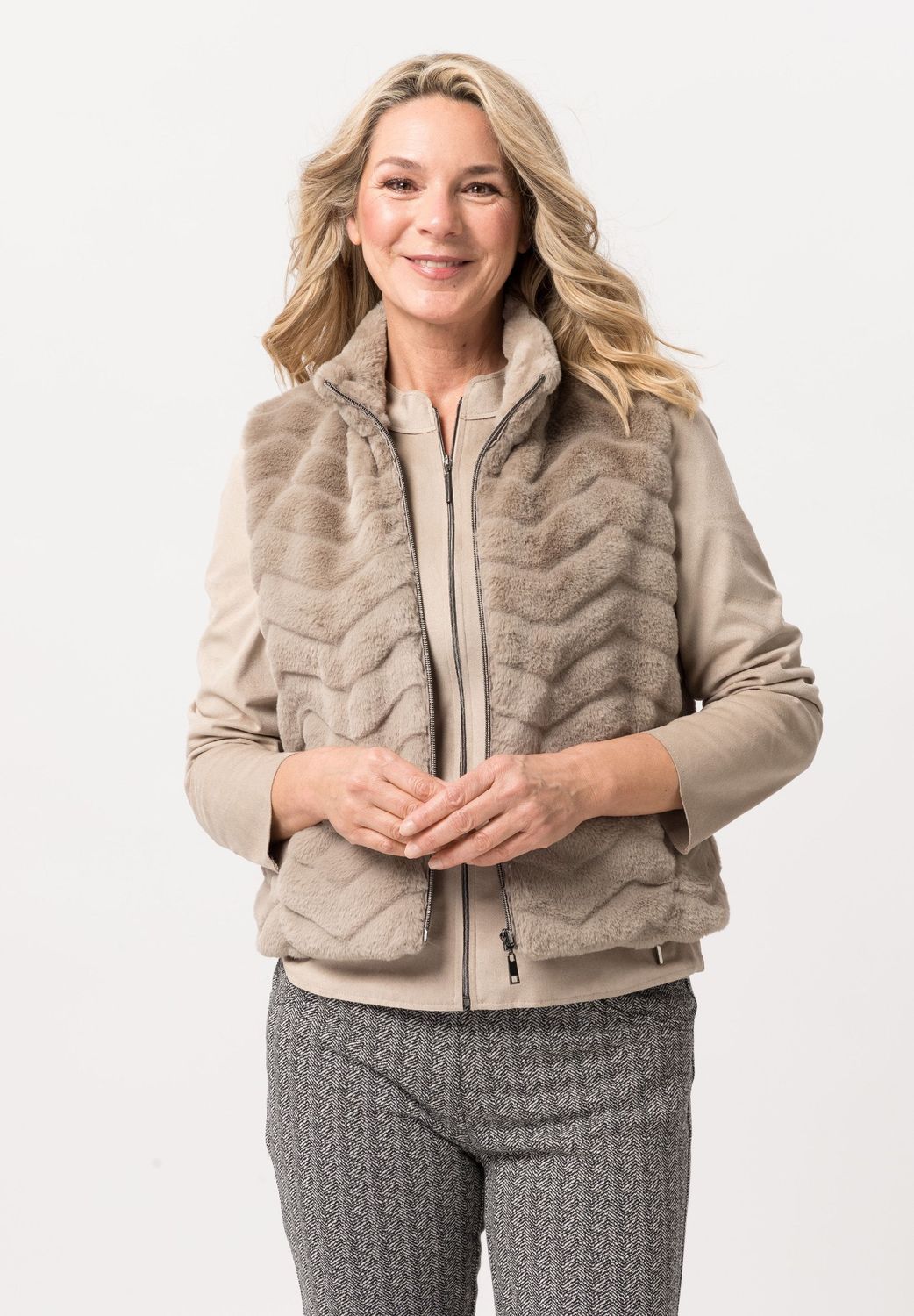 Frank Walder Bodywarmer: Beige, bont jasje