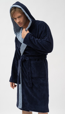 Belmanetti heren badjas: met kap, marine blauw