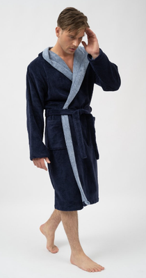 Belmanetti heren badjas: met kap, marine blauw