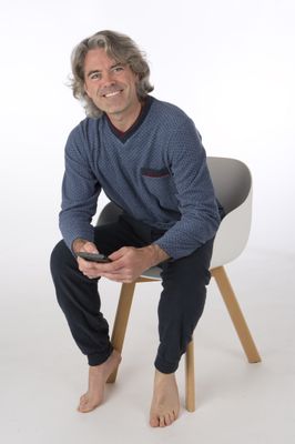 Perlina Heren Pyjama: Louen, Blauw, badstof + gemoltoneerd