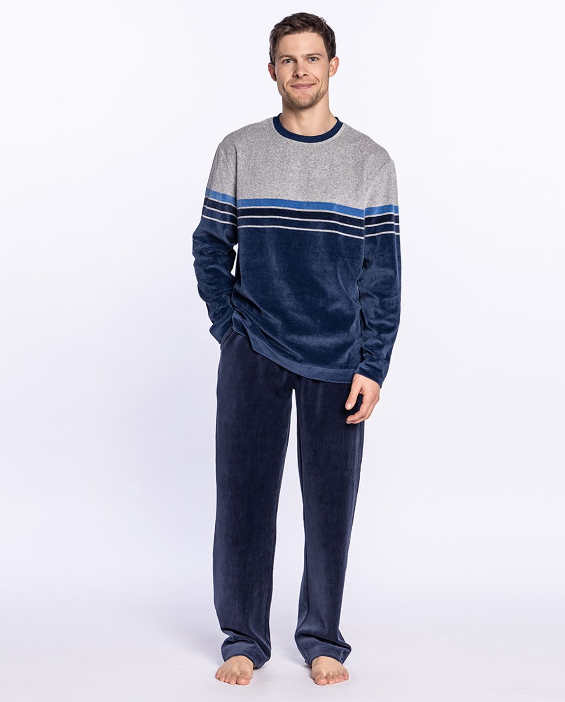 Punto Blanco heren pyjama: Showery, Velours, Blauw