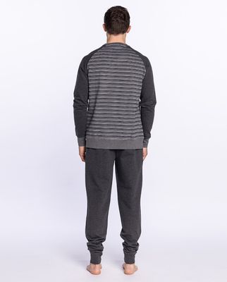 Punto Blanco heren pyjama: Stormy, grijs gestreept, gemoltoneerd