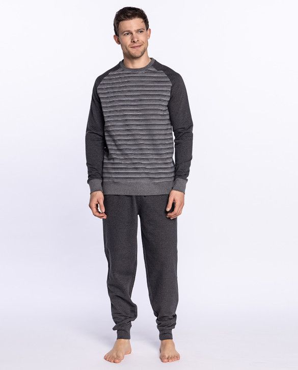 Punto Blanco heren pyjama: Stormy, grijs gestreept, gemoltoneerd