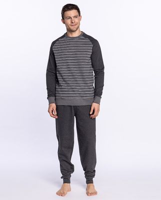 Punto Blanco heren pyjama: Stormy, grijs gestreept, gemoltoneerd