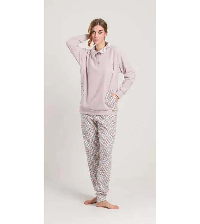 Gary Dames Pyjama : Punto Milano, pastel roze, Pied de poules