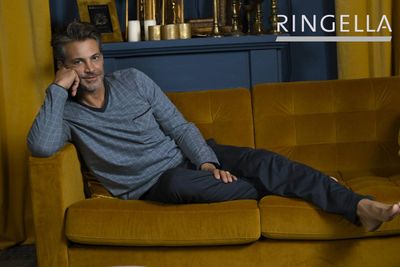 Ringella Heren Pyjama: Blauw, geruit, rechte broek