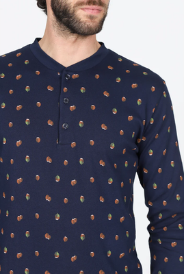 Alpina Heren Pyjama: Blauw, eikeltjes motief, Interlock