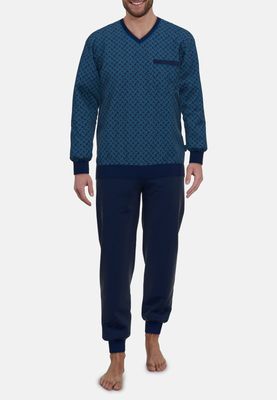 Gotzburg Heren pyjama: Blauw, V hals, Katoen