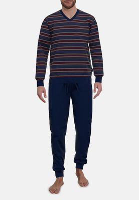 Gotzburg Heren Pyjama: Velours, Blauw - Bordeau