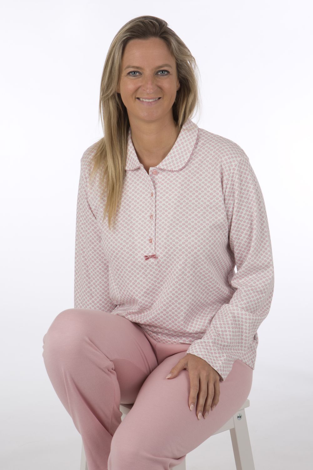 Perlina Dames pyjama: Liva, gemoltoneerd, met kol