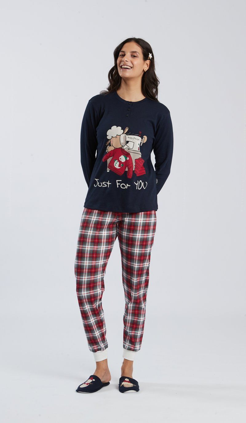 Happy people  Dames Pyjama: Blauw, Interlock