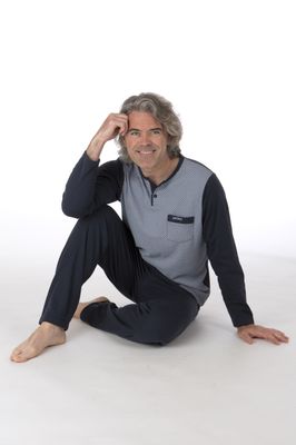 Perlina Heren Pyjama: Remus, Gemoltoneerd Donker blauw