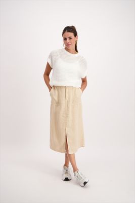 Signe Nature Dames rok: Beige Linnen lang met split vooraan