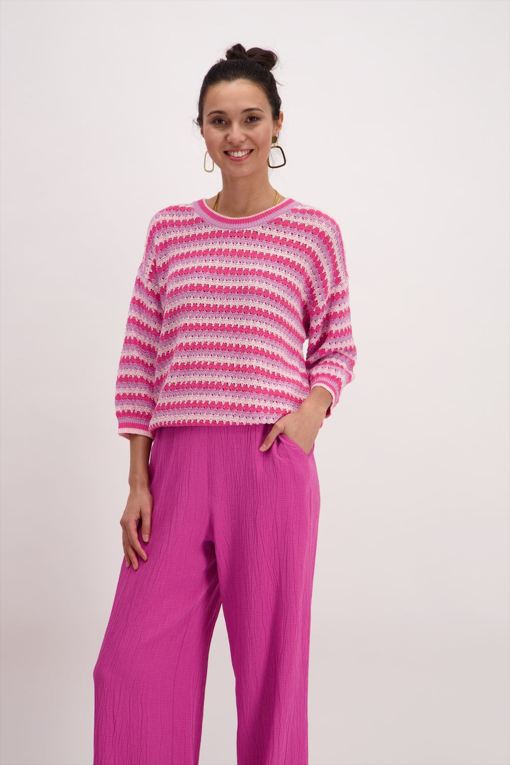 Signe nature Pull: 3/4 mouw, los gebreid