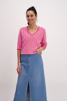 Signe nature Pull: 3/4 mouw, los gebreid, Fushia