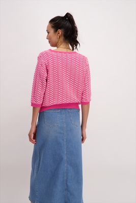 Signe nature Pull: 3/4 mouw, los gebreid, Fushia