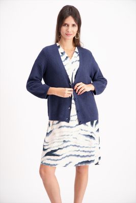 Signe nature Dames Cardigan met knopen, Marine Blauw