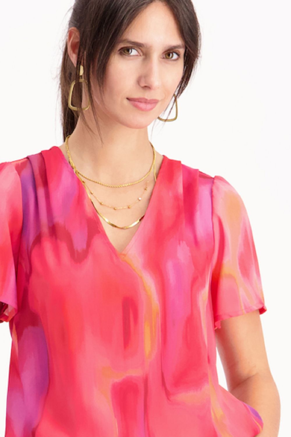 Signe Nature Bloes: Rood / lila kleuren, vlinder mouw