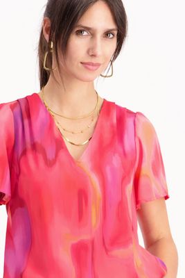 Signe Nature Bloes: Rood / lila kleuren, vlinder mouw