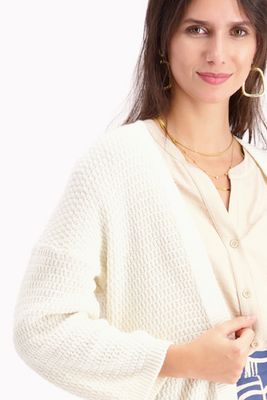 Signe Nature Cardigan met 3/4 mouw, Ecru