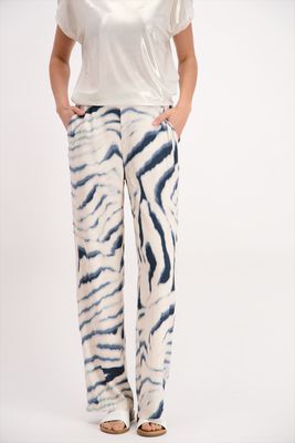Signe Nature Broek: Ecru / blauw, Los model, Elastiek