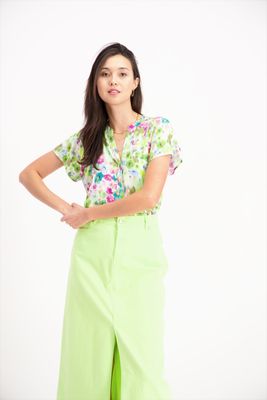 Signe Nature Bloes: Bedrukt, Lime kleuren