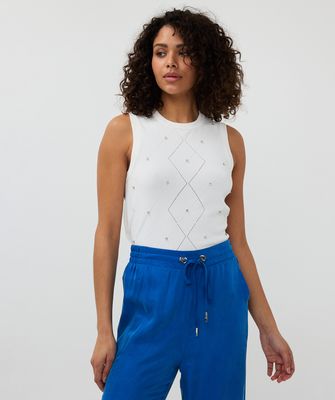 Esqualo Top met parels: off White, met parels