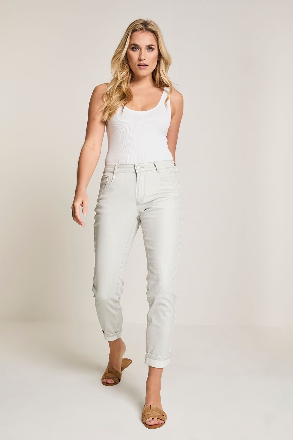Para Mi dames broek: Bowie, Color Denim, Beige