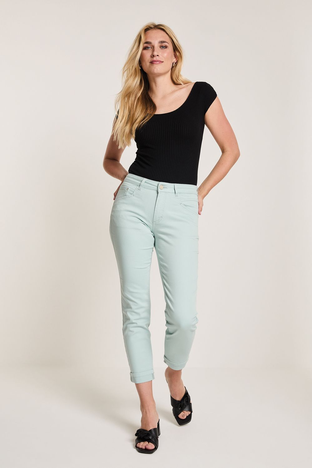 Para Mi dames broek: Bowie, Color Denim, Dusty Blue