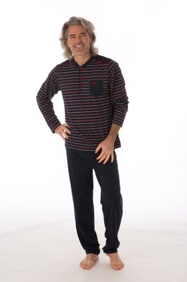 Perlina Heren pyjama: Antoon, Lange mouw, Korte broek en lange broek, Donker Blauw