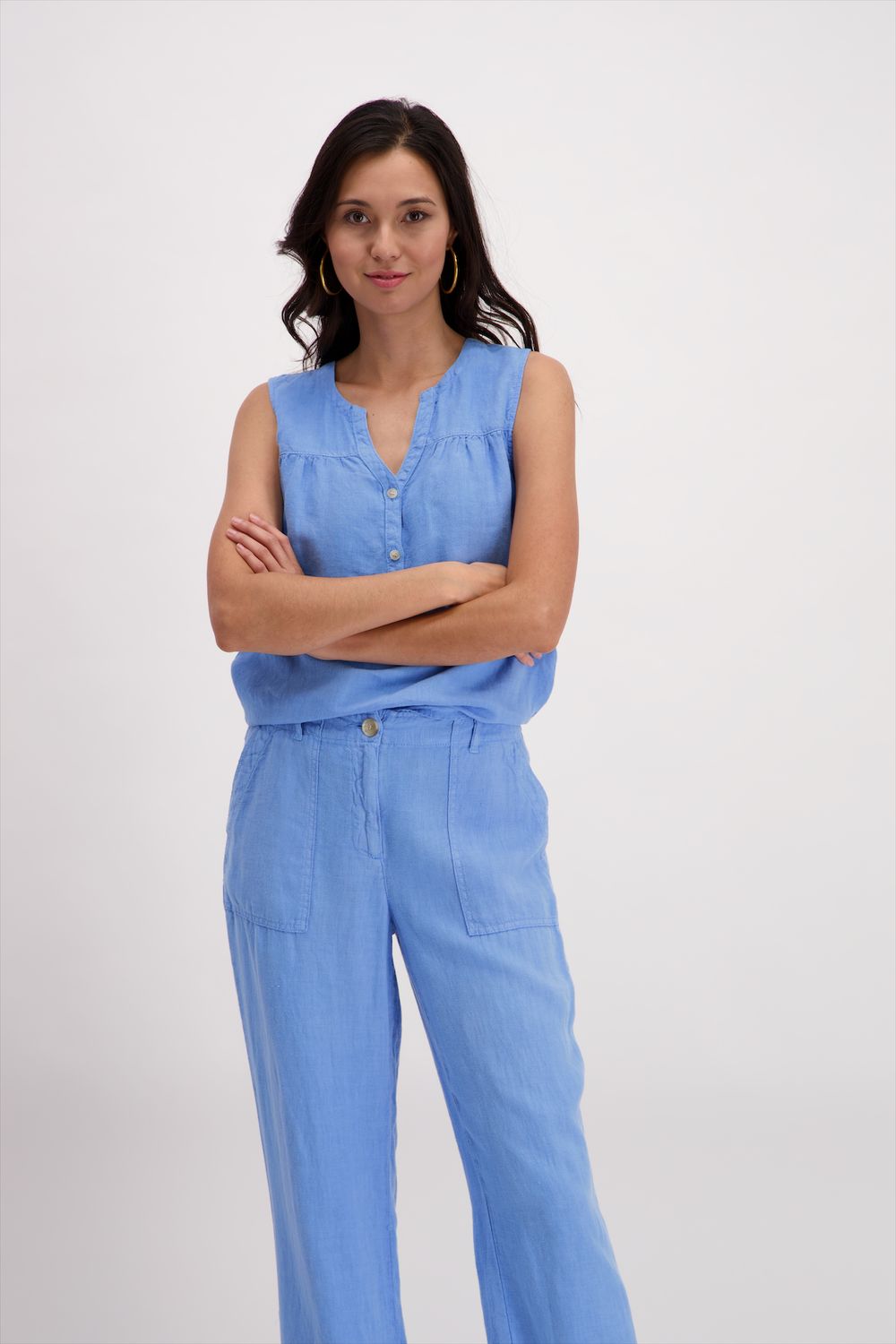 Signe Nature Linnen top: blauw
