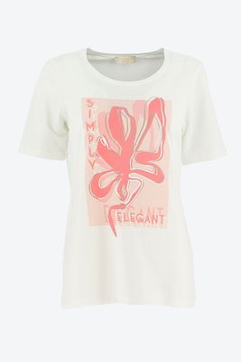 Signe Nature Shirt: Ecru / roze, Korte mouw