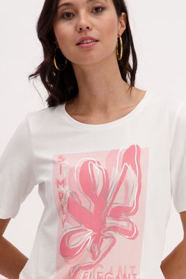 Signe Nature Shirt: Ecru / roze, Korte mouw