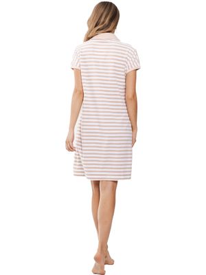 Pastunette Rebelle Dames nachthemd: Beige Gestreept, Terry badstof ( zomerse badstof )