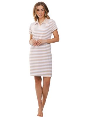 Pastunette Rebelle Dames nachthemd: Beige Gestreept, Terry badstof ( zomerse badstof )