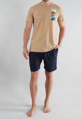 Tom Tailor Pyjama Heren: Beige / blauw