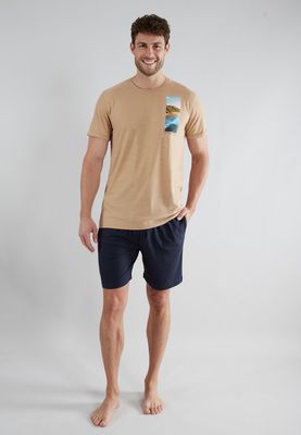 Tom Tailor Pyjama Heren: Beige / blauw