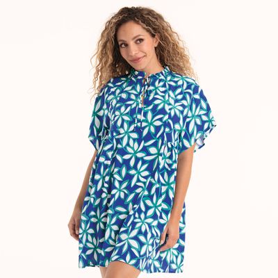Anita Strandkleed: Tahiti, blauw geprint