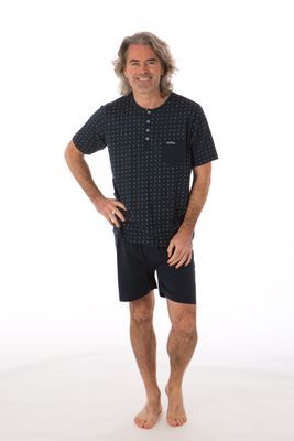 Perlina Heren pyjama: Blauw, pat en knopen
