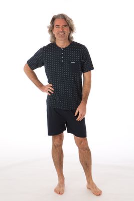Perlina Heren pyjama: Blauw, pat en knopen