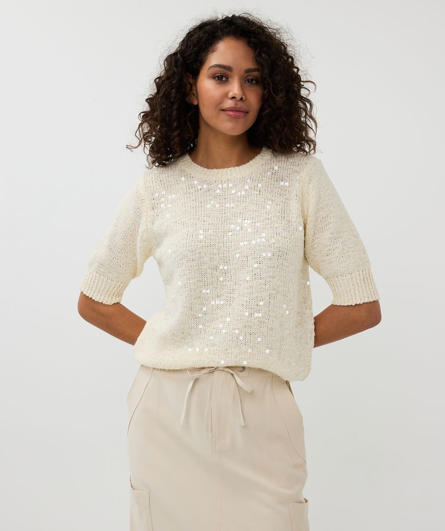Esqualo Sweater: korte mouw, Pailletten, Champagne