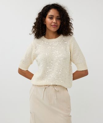 Esqualo Sweater: korte mouw, Pailletten, Champagne