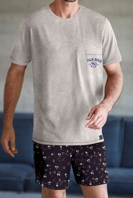 Janira Men Heren Pyjama: Palm Beach, Grey, korte mouw