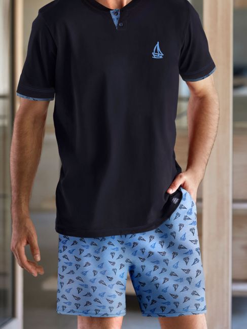 Janira Men Heren Pyjama: Sail, Blauw, korte mouw