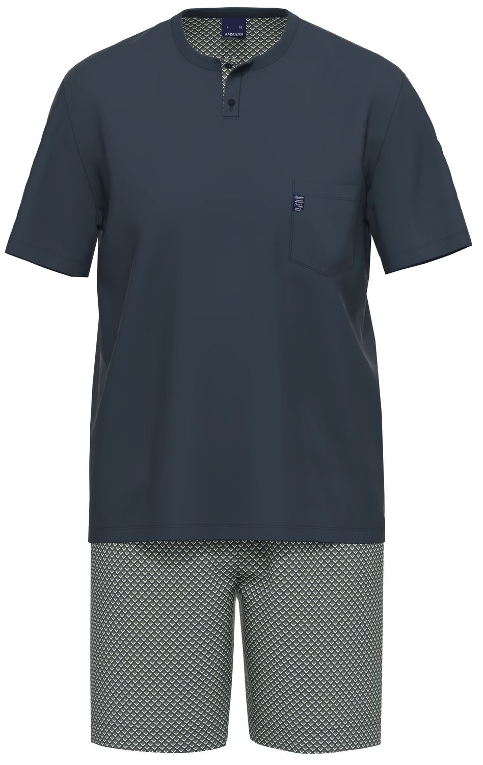 Ammann Pyjama heren: Blauw bedrukt met groen
