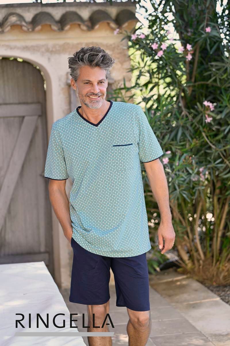 Ringela heren pyjama: Gestreept, Blauw