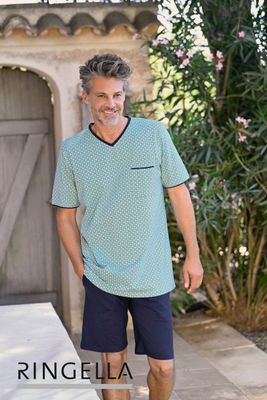 Ringela heren pyjama: Gestreept, Blauw