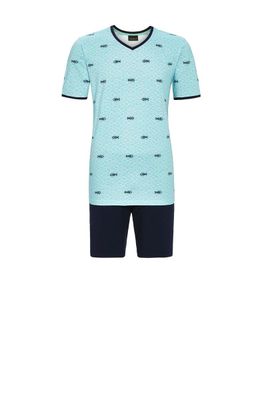 Ringella heren pyjama: Blauw met haaien / vissen motief