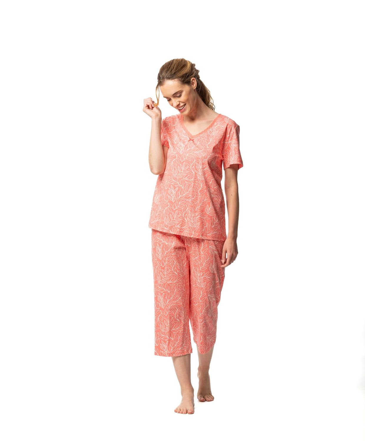 Egatex Dames pyjama: korte mouw / capri broek, Coral