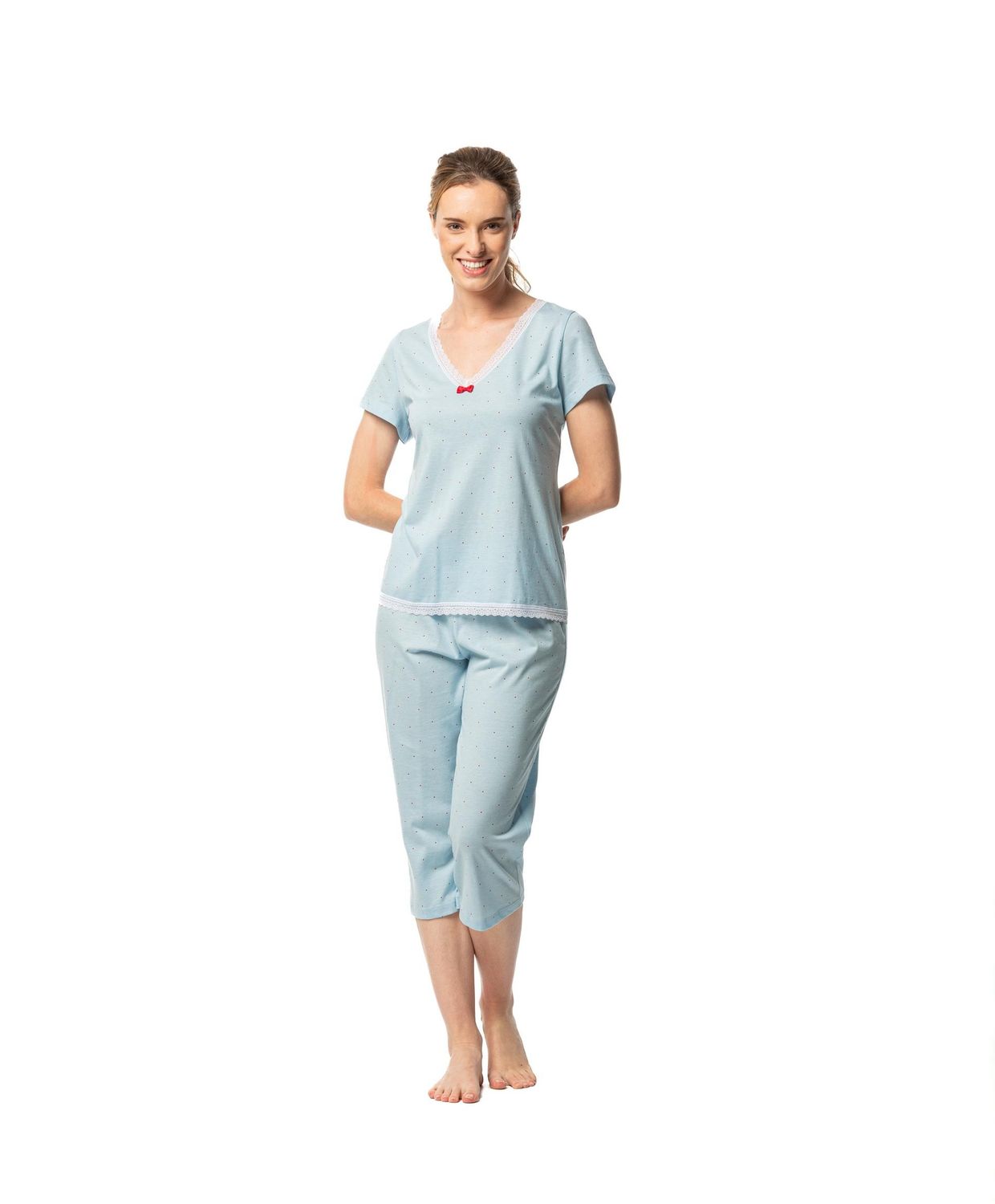 Egatex Dames pyjama: korte mouw / capri broek, blauw